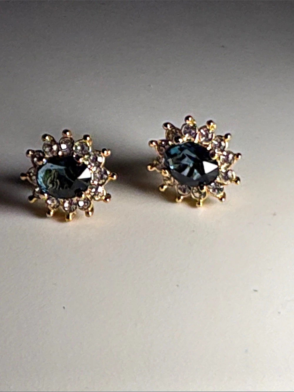 ROMAN Faux Sapphire Blue Rhinestone Halo Cluster Post Stud Earrings